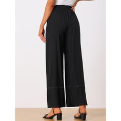 This stunning wide-leg pant is the trendy pant you are missing in your wardrobe! This fashion wide-leg pant is great for spring, summer, and autumn. The pants are made of soft fabric that feels soft and comfortable on the skin, and it has a loose-fitting silhouette that flatters all body types and creates a feminine and comfortable look. Elegant Vacation Bottoms Solid Color, Elegant Solid Color Vacation Bottoms, Black Wide Leg Summer Culottes, Black Wide-leg Summer Culottes, Black Wide Leg Culottes For Summer, Chic Solid Color Wide Leg Pants For Vacation, Chic Wide Leg Pants In Solid Color For Vacation, Black Wide Leg Culottes For Spring, Black Wide-leg Culottes For Summer