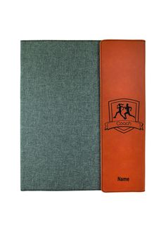 an orange and grey book with the name namme on it