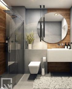 a bathroom with a toilet, sink and mirror