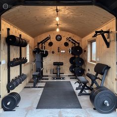 the inside of a home gym with equipment