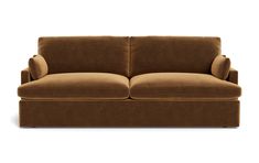 a brown couch sitting on top of a white floor