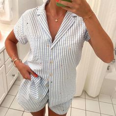 Women Cute Striped Pyjamas Set Short Sleeve Button Down Shirt Drawstring Waist Shorts 2 Piece Sleepwear Y2k Pj Outfits
#simpleoutfits #outfits #cutesimple #sleepwearinspo Pj Outfit, Suits Casual, Floral Pajama Set, Printed Pajama, Pajama Outfit, Adventurous Women, Y2k Long Sleeve, Drawstring Waist Shorts