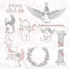 an image of zodiac signs and symbols on white paper with red ink in the middle