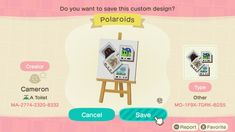 an animal crossing game screen with the caption do you want to save this custom design?