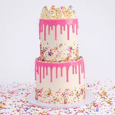 2 Tier Confetti Birthday Drip Cake | Choose Your Color - Sweet E's Bake Shop - The Cake Shop Two Tier Birthday Cake, 2 Tier Birthday Cake, Birthday Drip Cake, Confetti Cupcakes, Tiered Cakes Birthday, 13 Birthday Cake, Custom Desserts, Leftover Cake