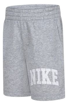 Soft and sporty, these logo-appliquéd sweat shorts made with breathable cotton feature handy pockets and keep your kid comfortable at playtime and down time. Elastic waist Front slant pockets 60% cotton, 40% polyester Machine wash, tumble dry Imported Collegiate Cotton Activewear For Streetwear, Spring Cotton Activewear With Letter Print, Nike Cotton Sweatpants For Gym, Nike Casual Activewear For Sports, Nike Casual Activewear For Sports Events, Sporty Shorts With Letter Print For Sports, Sporty Letter Print Shorts For Sports Events, Sporty Shorts With Letter Print For Sports Events, Casual Nike Activewear For Sports Events