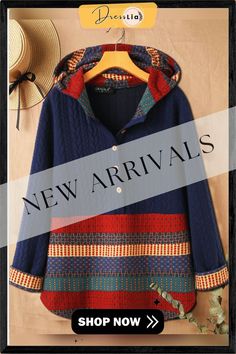 Ethnic Print Patchwork Button Ribbed Long Sleeve Hoodie Bohemian Winter Sweater With Buttons, Spring Patchwork Long Sleeve Hoodie, Long Sleeve Cotton Patchwork Hoodie, Red Patchwork Long Sleeve Hoodie, Blue Patchwork Long Sleeve Outerwear, Luxury Bohemian Long-sleeve Cardigan, Ethnic Print, Long Sleeve Hoodie, Ladies Tops Fashion