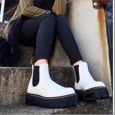 Nwt Dr.Martens 2976 Quad Platform Chelsea Boots White Black Size 7 No Box White Chelsea Boots Outfit, 2976 Quad Platform Chelsea Boot, Dr Martens 2976 Quad, White Chelsea Boots, 2976 Chelsea Boots, Doc Martens Women, Chelsea Boots Outfit, Dr Martens 2976, Dr Martens White