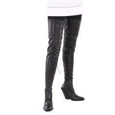 Leather Over The Knee Boots, Ladies Boots, Brand Website, Cuban Heels, Black Leather Boots, Black Stretch, Boots Black, Over The Knee Boots, Over The Knee