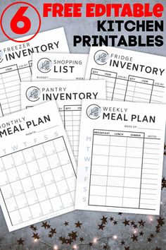 six free printable kitchen calendars with the text 6 free editable kitchen printables