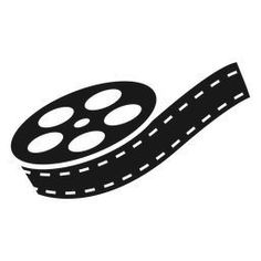 a black and white film reel icon on a white background, eps 8x10