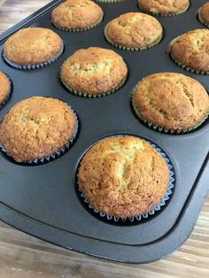 freshly baked muffins sitting in the pan ready to be eaten on the counter