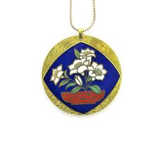 "Vintage genuine Peking Jewelry Company Cloisonné 1 7/8\" wide pendant is in excellent condition. ✿ View Other vintage Cloisonne Jewelry here ✿: https://www.etsy.com/shop/BajanLizard/search?search_query=Cloisonne ✿ View Other vintage Peking Jewelry here✿ https://www.etsy.com/shop/BajanLizard/search?search_query=Peking+Jewelry ✿ Return to Our Main Shop ✿: http://BajanLizard.etsy.com" Traditional White Collectible Jewelry, Traditional White Flower Jewelry, Traditional Flower Necklace As Gift, White Enamel Necklace With Large Pendant, White Ceremonial Pendant Necklaces, White Pendant Necklace For Ceremonial Occasions, White Flower Pendant Locket Necklace, Traditional White Flower Pendant Jewelry, Traditional Flower Necklaces For Gifts