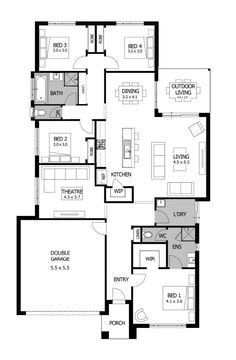 the floor plan for an apartment with three bedroom and two bathrooms, one living room