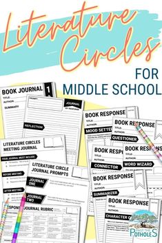 Image includes samples of book club journal prompts, response journal pages and rubrics. Click the image to learn more about how to organize and run literature circles with any novel. Discover how to organize, what student roles to include, assessment ideas, reading response journal prompts and more! Literature Circles Middle School, Reading Intervention Classroom, Literature Circle Roles, Classroom Book Clubs, Sixth Grade Reading, Middle School Writing Activities, Book Study Activities, Middle School Literature, Book Club Activities