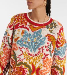 Etro - Jacquard wool-blend sweater | Mytheresa Bohemian Floral Print Winter Sweater, Bohemian Floral Print Sweater For Fall, Patterned Jacquard Knit Crew Neck Sweater, Bohemian Multicolor Jacquard Knit Sweater, Italian Textiles, Woman Sweater, Fabric Shaver, Jacquard Sweater, Geometric Motifs