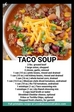 the recipe for taco soup is shown