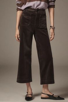 The Colette Cropped Wide-Leg Pants by Maeve: Corduroy Edition | Anthropologie Chic Corduroy Bottoms With Pockets, Chic High-waisted Corduroy Pants, Chic Corduroy Straight Pants, Spring Corduroy Wide Leg Pants, Chic Corduroy Wide-leg Pants, Chic Full-length Corduroy Pants, Chic Full Length Corduroy Pants, Maeve Pants, Pants Corduroy