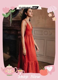 Chic New Backless Lace-up Dress Backless Maxi Dress For Brunch, Chic Red Backless Dress For Spring, Vintage Floral Top, Modieuze Outfits, Linen Maxi Dress, Vestidos Vintage, Linen Dresses, Swimwear Fashion, Linen Dress