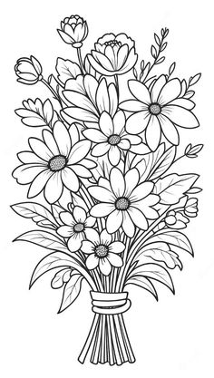 a bouquet of flowers in a vase coloring page