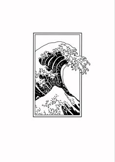 the great wave in black and white with an image of waves coming out of it