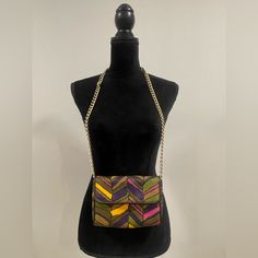 *100% Cotton Crossbody Bag *Height: 5” Width: 7” *20” Gold Chain Strap *Snap Closure *1 Inner Slip Pocket *New With Tag *Abstract Print Multicolor Crossbody Flap Bag, Multicolor Crossbody Flap Bag With Adjustable Strap, Purple Chain Strap Bag For Daily Use, Evening Multicolor Shoulder Bag With Adjustable Strap, Trendy Purple Clutch Shoulder Bag, Multicolor Crossbody Shoulder Bag For Evening, Purple Everyday Bag With Chain Strap, Chic Multicolor Crossbody Bags, Everyday Purple Shoulder Bag With Chain Strap