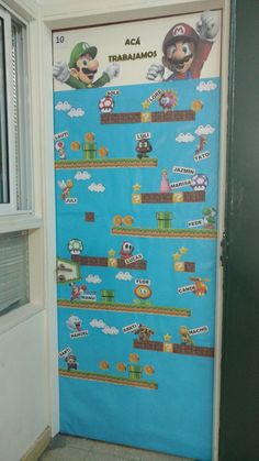 a door decorated with mario bros characters