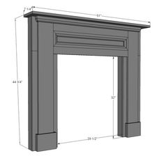 a drawing of a fireplace with measurements for the top and bottom part, including the mantel