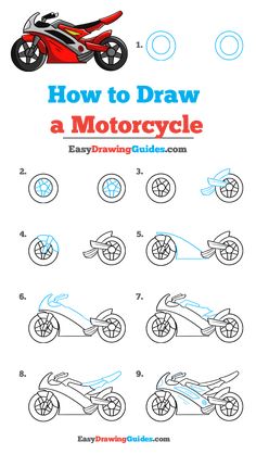 how to draw a motorcycle for kids with easy drawing guides on the front and side