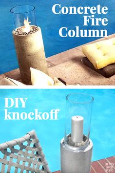 If you are looking for unique and modern lighting for your patio or around your pool, then this DIY concrete fire column project may be just the right thing. They can be made in an afternoon and then dry overnight. Once dry, they are ready to use and will last for years. #outdoorlighting #patiolighting #modernoutdoorlights #DIYlighting #concrete #concreteprojects Glass Hanging Lights, Outdoor Candle Lanterns, Tuna Can, Can Lanterns, Outdoor Candle, Concrete Diy Projects, Modern Outdoor Lighting, Diy Concrete, Outdoor Candles