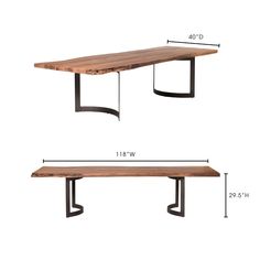 the measurements for a bench and table are shown in two different sizes, including one with a