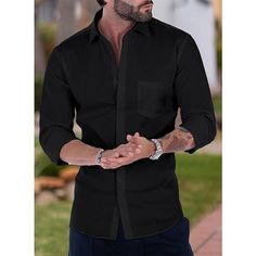 Season:All Seasons; Function:Soft; Fabric:Cotton,Cotton Blend; Sleeve Length:Long Sleeve; Look After Me:Wet and Dry Cleaning; Gender:Men's; Style:Business,Smart Casual,Wrinkle-Free,Formal,Casual; Elasticity:Micro-elastic; Tops Type:Dress Shirt,Button Up Shirt,Collared Shirt,French Cuff Shirt; Occasion:Wedding,Back to Office,Work,Daily; Age Group:Adults'; Fit Type:Regular Fit; Pattern:Waves; Design:Button-Down; Neckline:Turndown; Front page:FF; Bust:; Length:; Shoulder Width:; Fit US Size:null; F Formal Long Sleeve Solid Color Shirt, Solid Color Long Sleeve Formal Shirt, Formal Solid Color Shirt For Spring, Solid Long Sleeve Dress Shirt With Button Cuffs, Semi-formal Spring Black Dress Shirt, Black Solid Color Button-up Shirt, Black Dress Shirt With Buttons For Spring, Slim Fit Solid Color Dress Shirt With Buttons, Slim Fit Solid Shirt With Button Cuffs