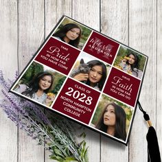 a graduation card with photos and the words, class of 208 is shown on it