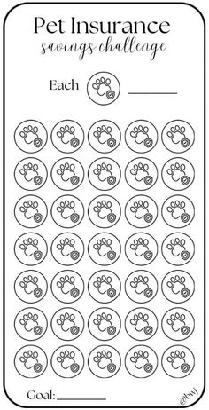 the printable pet insurance savings calculator is shown in black and white with paw prints