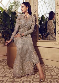 Designer Indian Wedding Dress in Long Shirt Trouser Saira Shakira, Pakistani Clothes Online, Peach Shirt, Formal Evening Wear, Shirt Trouser, Embellished Shirt, Indian Bridal Wear, Pretty Shirts, Engagement Dresses