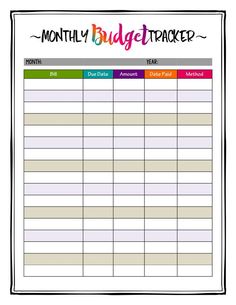 a printable budget tracker for the month