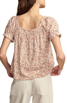 A cascading pattern of earthy flowers enlivens this all-cotton peasant top cut in a lightweight, flowy silhouette with smocked detail at the front and back. Square neck Short sleeves 100% cotton Machine wash, tumble dry Imported Earthy Flowers, Peasant Top, Peasant Tops, Square Neck, Lucky Brand, Smocking, Women's Fashion, Short Sleeves, Nordstrom