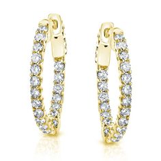 These 14k Gold Trellis-style Diamond Hoop Earrings feature 36 brilliant round-cut natural diamonds forming a hoop which is ideal for any occasion. These earrings are crafted in a high polished 14k Yellow Gold securely fasten with clip in clasps. Make the perfect gift for any occasion, or simply as a gift for yourself. Black Diamond Pendant, Black Diamond Studs, Halo Diamond Earrings, Solitaire Diamond Pendant, Colored Diamond Rings, Halo Earrings, Black Diamond Ring, Gemstone Studs, Brown Diamond