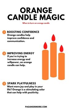 Orange Candle Magic, Pagan Grimoire, Witchcraft Candle Magic, Candle Meanings, Witchy Wednesday, Candle Magick Spells, Candle Color Meanings, Candle Meaning, Candle Magic Spells