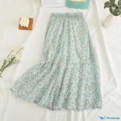 Orcajump - Guaneri Snow Chiffon Floral Midi Skirt with Chiffon Letter Print Long Skirt and Wide Beach Skirt Lace Beach Dress, Elegant Snowflake, Printed Long Skirt, Chiffon Floral, Beach Skirt, Floral Midi Skirt, Floral Chiffon, Light Blue Color, Types Of Skirts