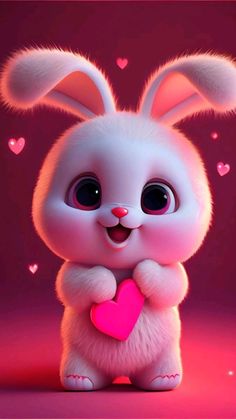 a cute little bunny holding a pink heart