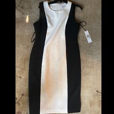 Brand New Calvin Klein Dress W/ Tags !!! Elegant White Calvin Klein Midi Dress, Calvin Klein White Fitted Midi Dress, Fitted White Calvin Klein Midi Dress, Calvin Klein White Sheath Midi Dress, Calvin Klein White Midi Dress For Formal Occasions, Elegant White Calvin Klein Dress, Yellow Fits, Abstract Dress, Yellow Floral Dress