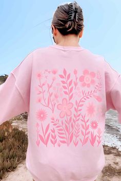 Channel the Coconut Girl vibe with this dreamy sweatshirt featuring a pink wildflower design on the back! Perfect for sunny days and beachy adventures, this Coconut Girl aesthetic sweatshirt adds a touch of floral charm to any outfit. Stay cozy and stylish while expressing your inner free spirit! 🌸🌴 #PinkWildflower #CoconutGirl #CoconutGirlAestheticSweatshirt Pink Crew Neck Sweatshirt For Spring, Pink Crew Sweatshirt For Spring, Pink Screen Print Sweatshirt For Loungewear, Pink Crew Neck Sweatshirt With Screen Print, Pink Crew Sweatshirt With Screen Print, Summer Hoodies, Coconut Girl Aesthetic, Pink Crew Neck Sweater, Wildflower Design