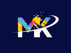 the letter m and k is made up of colorful shapes on a dark blue background