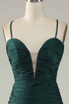 Zapakasa Women Dark Green Long Prom Dress Mermaid Spaghetti Straps Formal Dress