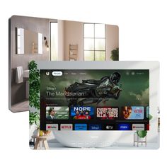 an image of a tv screen with the homepage on it and another television in the background