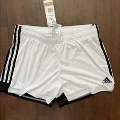 White Soccer Athletic Shorts! Never Worn! 3’ Inseam And Elastic Band! White Shorts With Three Stripes For Spring, White Three Stripes Shorts For Spring, White Stretch Bottoms With Three Stripes, White Stretch Shorts With Three Stripes, White Adidas Bottoms With Three Stripes, Adidas White Bottoms With Three Stripes, White Athletic Shorts With Three Stripes For Summer, White Shorts With Three Stripes, White Three Stripes Shorts