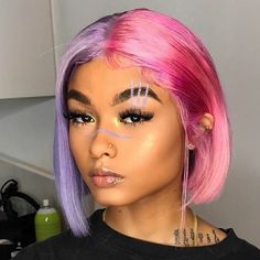 Dyed Bob, Pink And Purple Hair, Hair Threading, Split Dyed Hair, Creative Hair, Split Hair, Wig Color, Pinterest Hair, Hair Color Purple