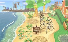 the beach is filled with lots of plants and bicycles