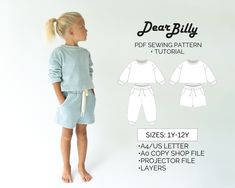 "This is a sweatsuit set bundle that includes two patterns:  1. Sweatshirt 2. Pants/Shorts PDF Sewing Patterns (instant download) with Instructions. \"Aspen Set\" pattern by DearBillyPatterns. This is a PDF sewing pattern (instant download) in sizes 18-24M/3-4T/5-6Y/7-8Y/9-10Y/11-12Y. All sizes are included in your purchase. This is an intermediate skill level sewing pattern that requires prior sewing experience. If you have any questions while sewing-feel free to email us, we'll be more than ha Free Toddler Sewing Patterns, Track Bottoms, Toddler Sewing Patterns, Sweatsuit Set, Instructions Booklet, Set Patterns, Just A Reminder, Pdf Sewing Patterns, Two Piece Set